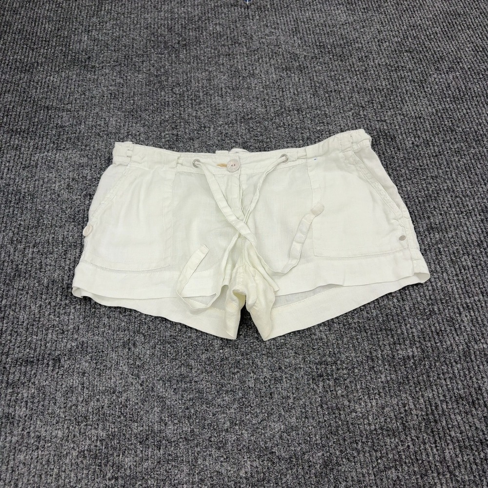 River Island Shorts Womens 14 White Linen Drawstring Cargo Pockets Casual Summer